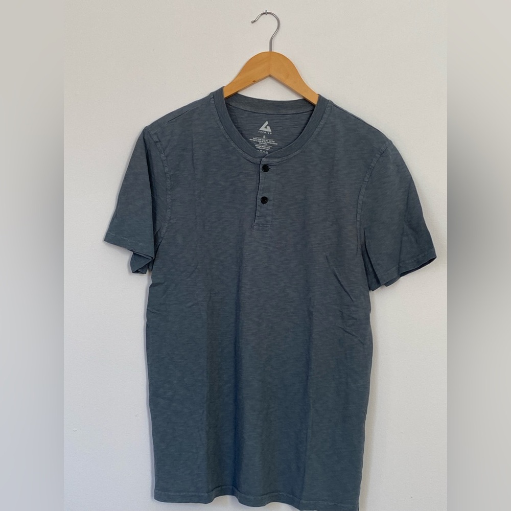 AMERICAN GIANT- PREMIUM SLUB HENLEY TEE SHORT SLEEVE, small, Grey Blue